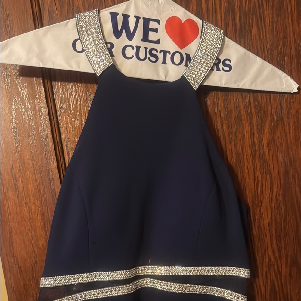 Navy Halter Dress with Silver Accents - Picture 2 of 3
